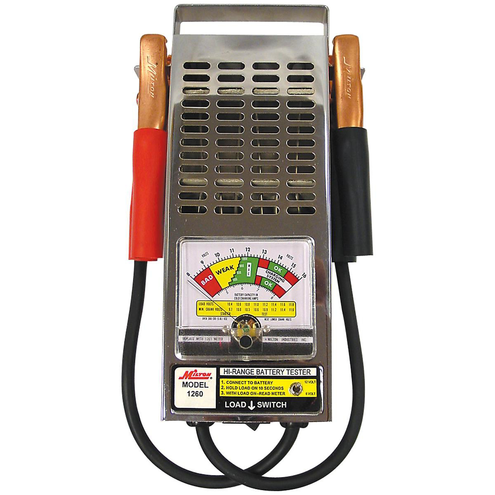 Milton Industries Battery Tester — 6V/12V, Analog Display, 1000 CCAs, 100 Amps, Model# MIL1260